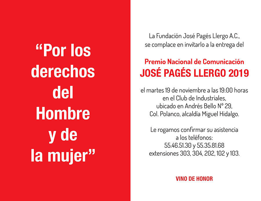 Premio Nacional de Comunicaci&oacute;n Jos&eacute; Pag&euml;s Llergo 2019