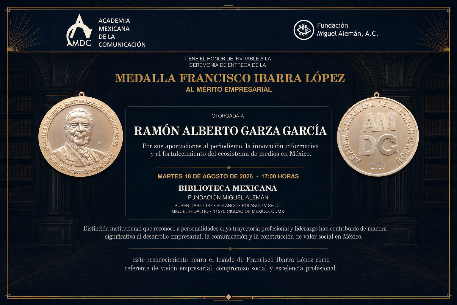 Ramón Alberto Garza recibirá la Medalla Francisco Ibarra López al Mérito Empresarial 2026