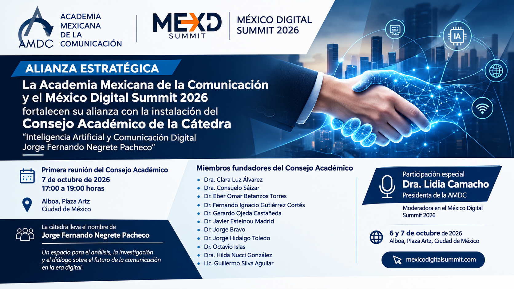 Academia Mexicana de la Comunicación y México Digital Summit 2026 fortalecen su alianza estratégica con la instalación del Consejo Académico de la Cátedra de Inteligencia Artificial y Comunicación Digital