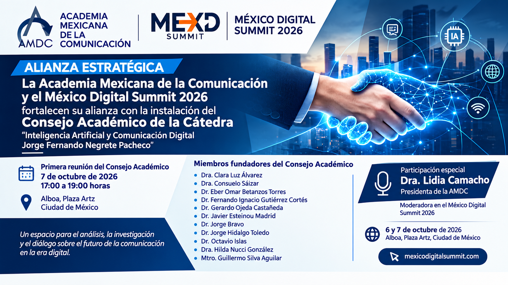 Academia Mexicana de la Comunicación y México Digital Summit 2026 fortalecen su alianza estratégica con la instalación del Consejo Académico de la Cátedra de Inteligencia Artificial y Comunicación Digital